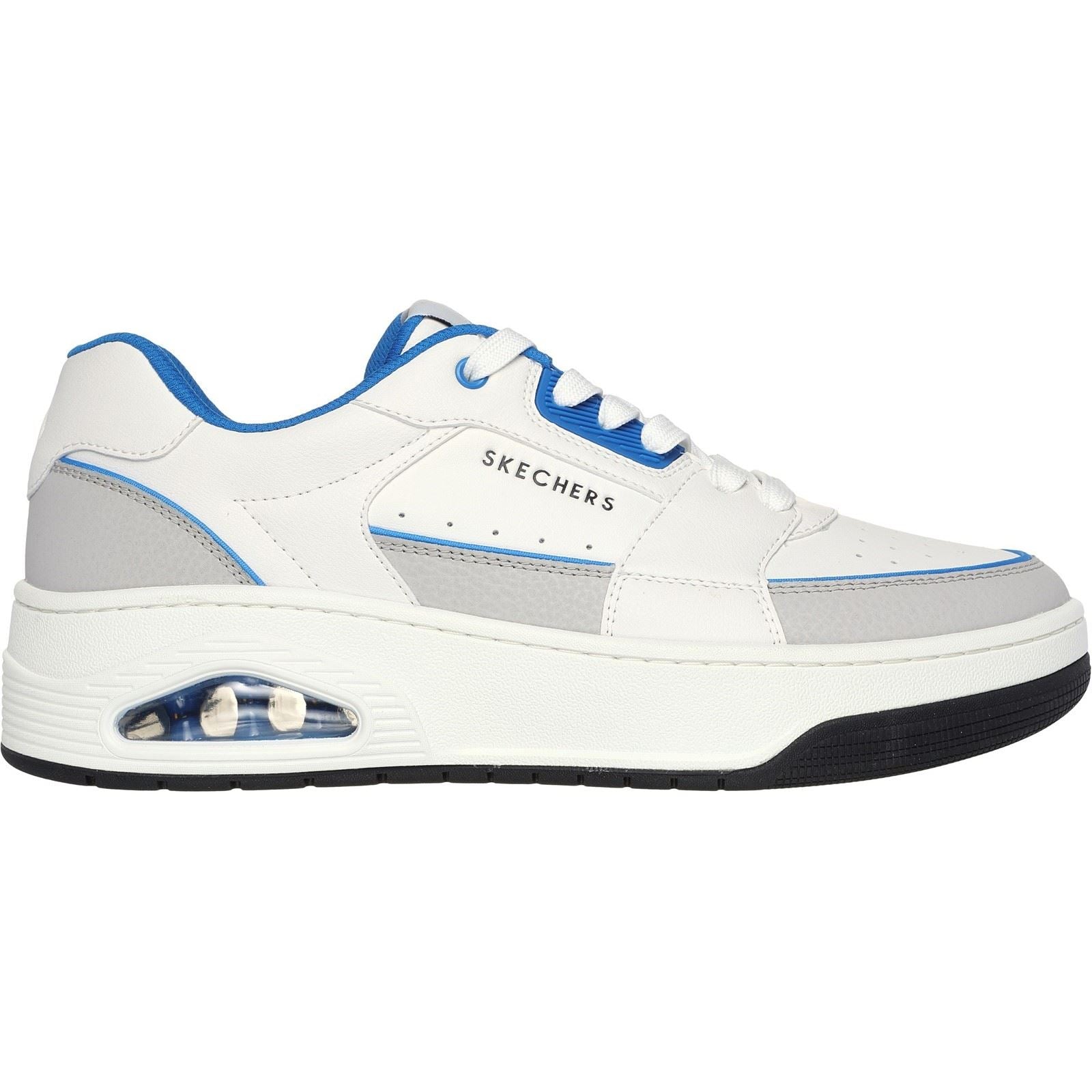 Skechers Uno Court Low-Post Baskets Pour Hommes En Cuir Blanc/Bleu