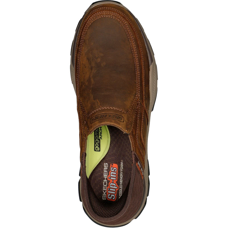 Skechers Respected Elgin Chaussures Mocassins Pour Homme En Cuir Marron Foncé