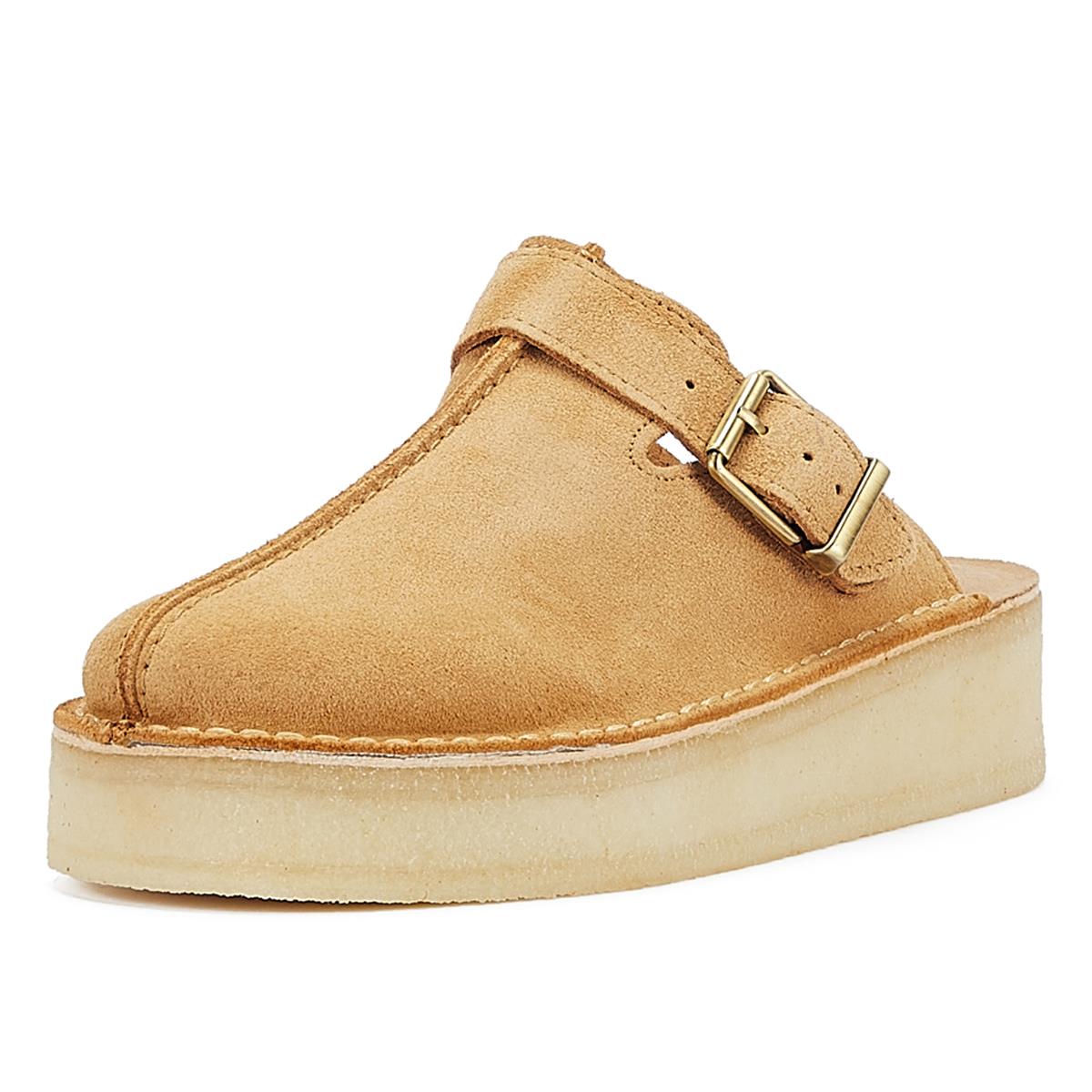 Clarks Originals Wedge Mule Mules En Daim Beige Moyen Pour Femmes