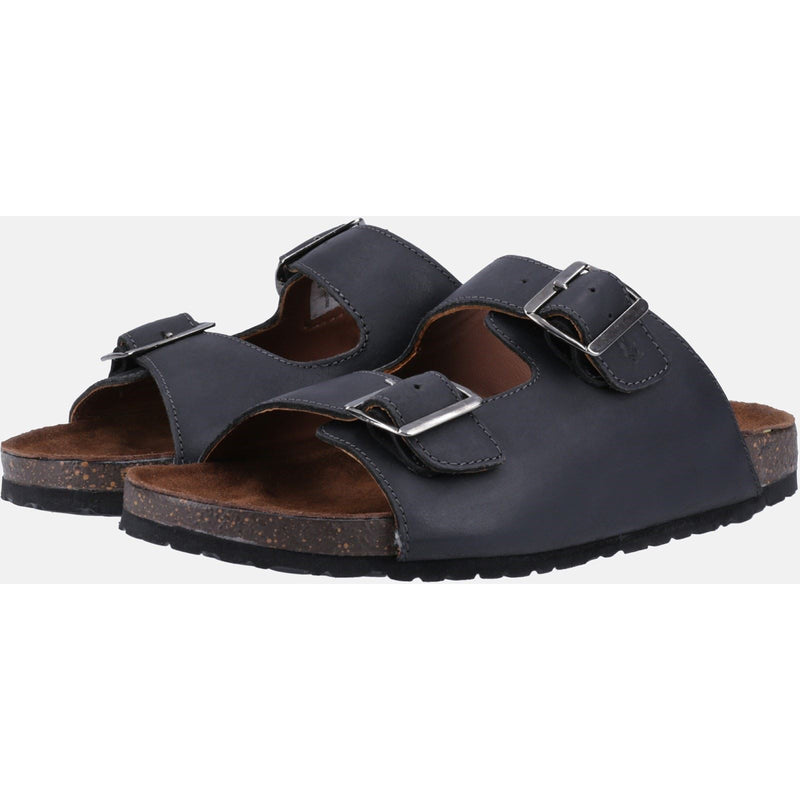 Hush Puppies Nash Slider Sandales Noires Pour Hommes En Cuir
