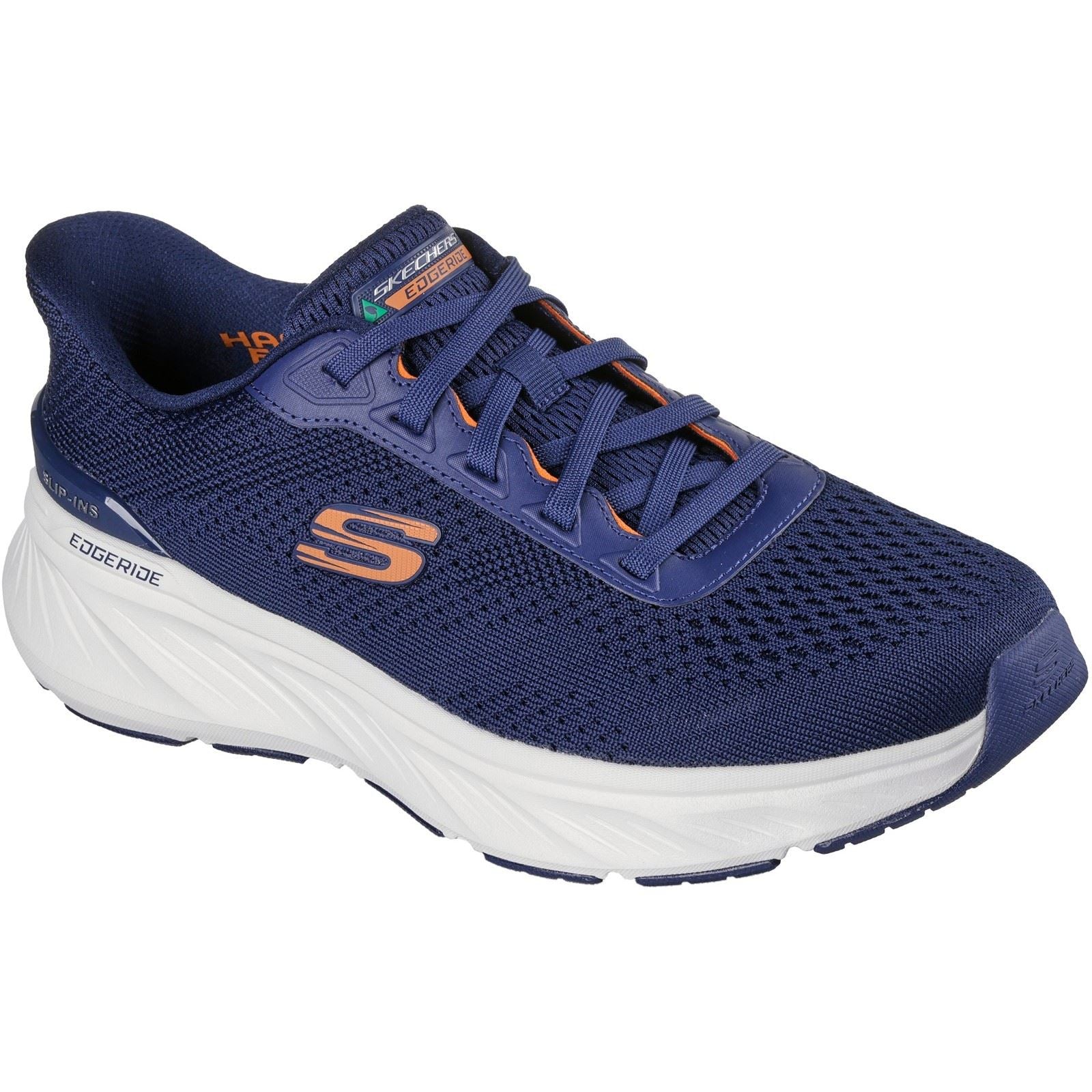 Skechers Edgeride Chaussures De Sport Pour Hommes En Textile Bleu Marine/orange.
