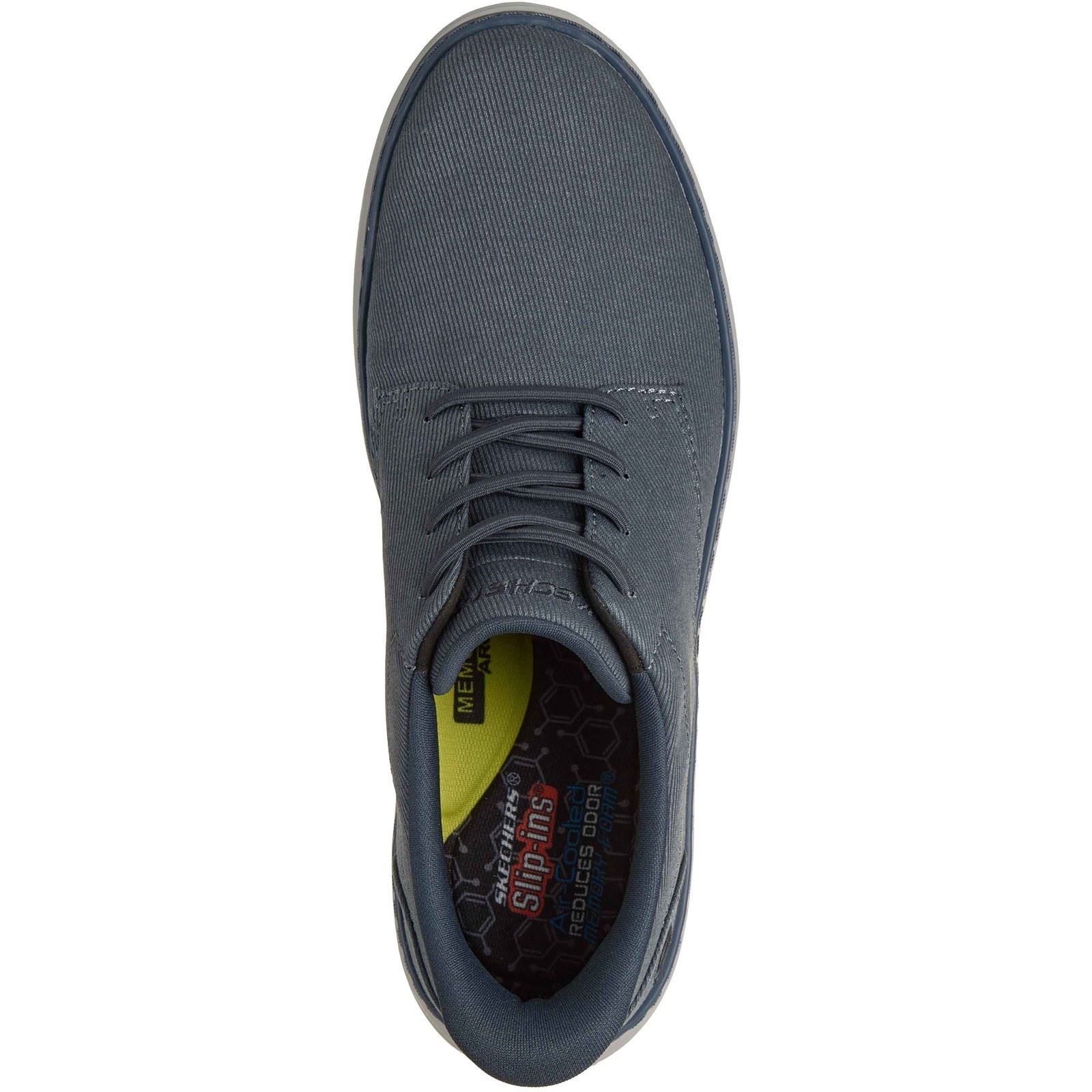 Skechers Hyland Justino Chaussures À Lacets Pour Hommes En Textile Bleu Marine