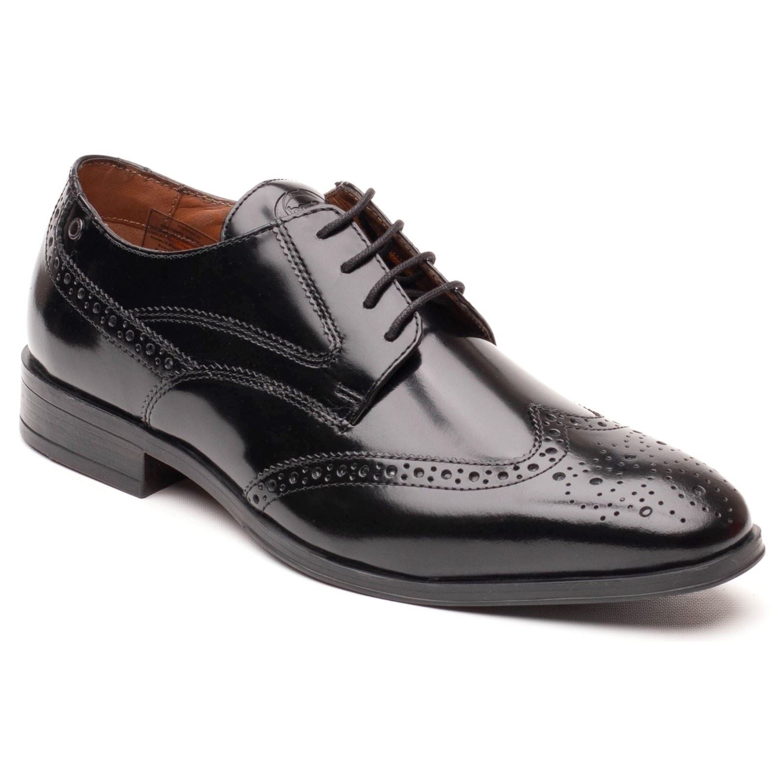 Base London Steeple Chaussures En Cuir Pour Hommes Richelieu Noir Brillant