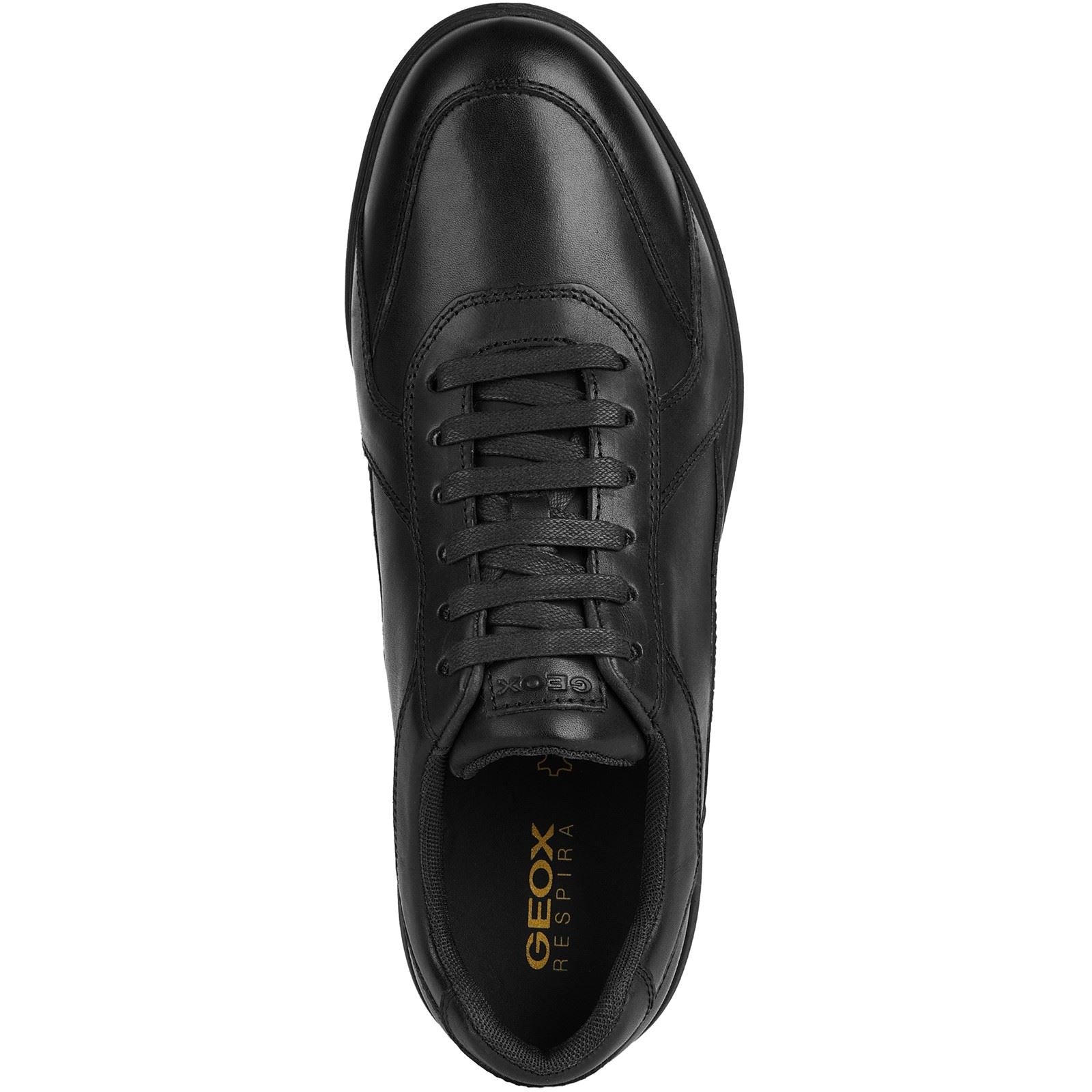 Geox U SPHERICA EC12 Baskets Noires Pour Homme En Cuir De Vachette Pleine Fleur