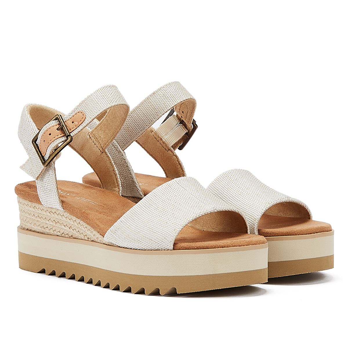 TOMS Diana Canvas Wedge Naturel Sandale Blanche pour Femme