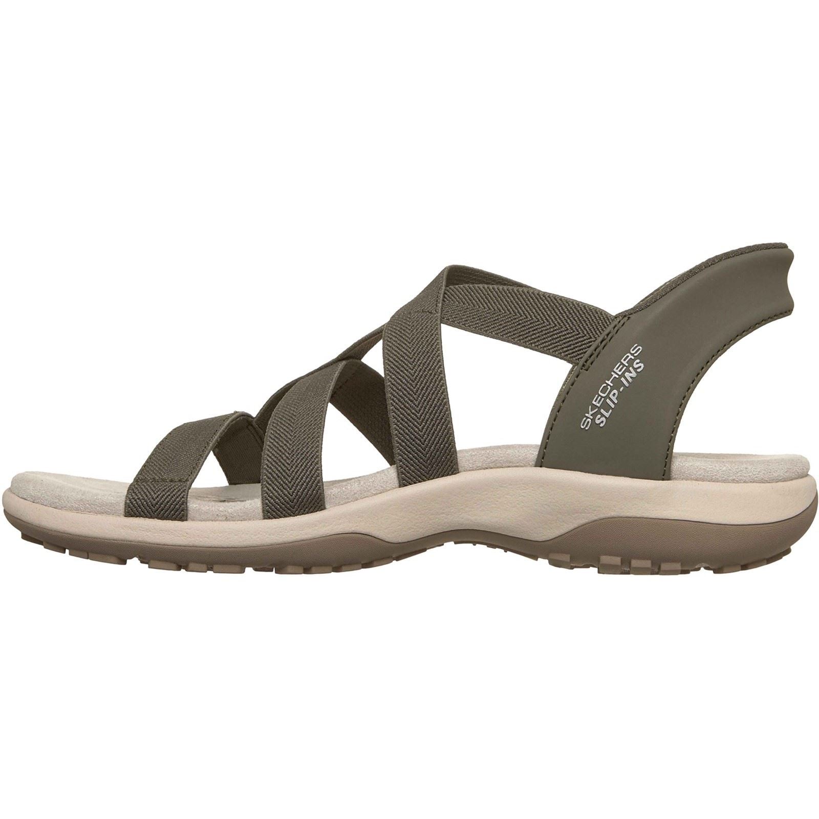 Skechers Reggae Slim Stretch Flex Sandales En Olive Pour Femmes En Textile