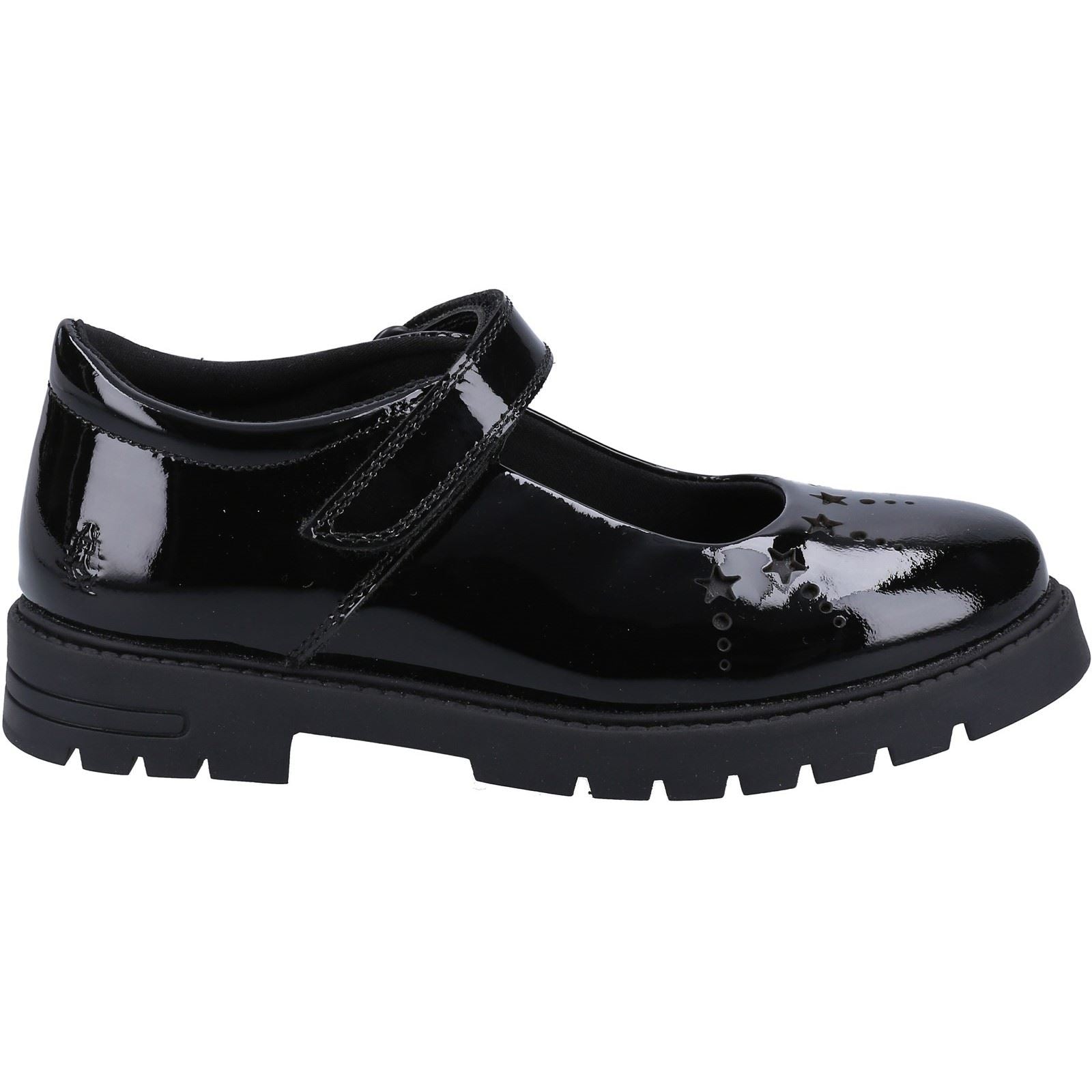Hush Puppies Sabrina Patent JNR Chaussures Noires Pour Filles En Cuir