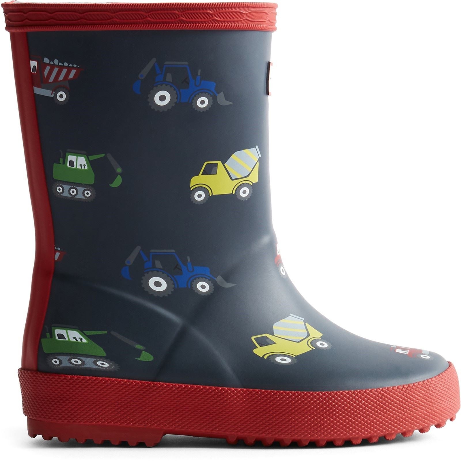 Hunter Kids First Construction Print Boot Bottes De Bienington En Caoutchouc Navy/Militaire Rouge Pour Garçons