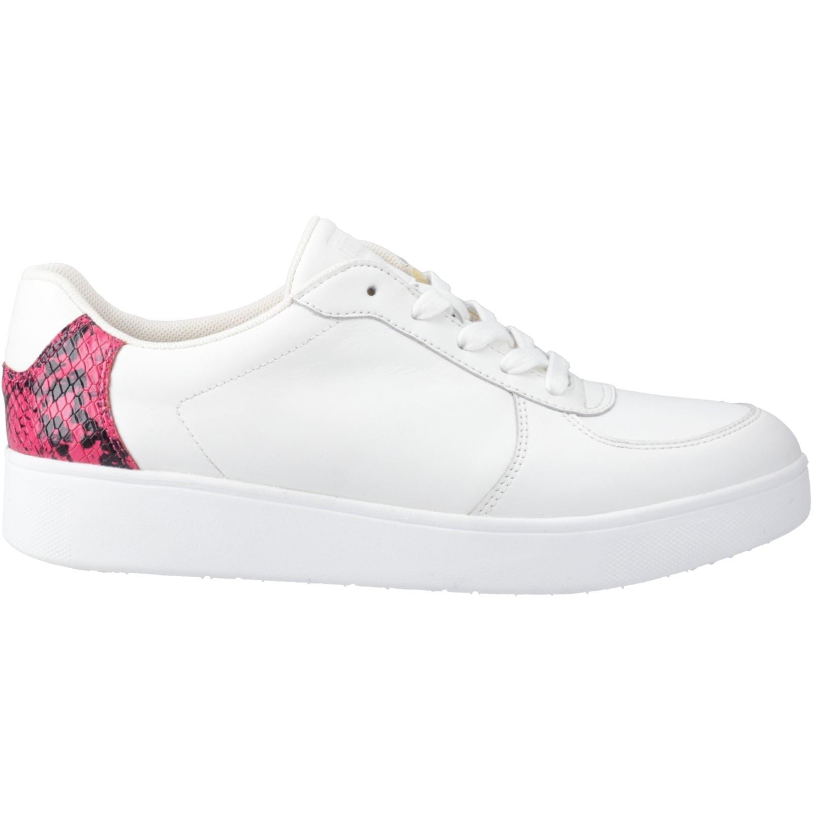 Fitflop Rally Snakeprint Backtab Baskets En Cuir Blanches/Framboise Sauvage Pour Femmes Urbaines