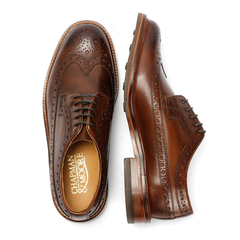 Chapman & Moore Longwing Brogue Country Chaussures En Cuir Pour Hommes Brunes À Lacets