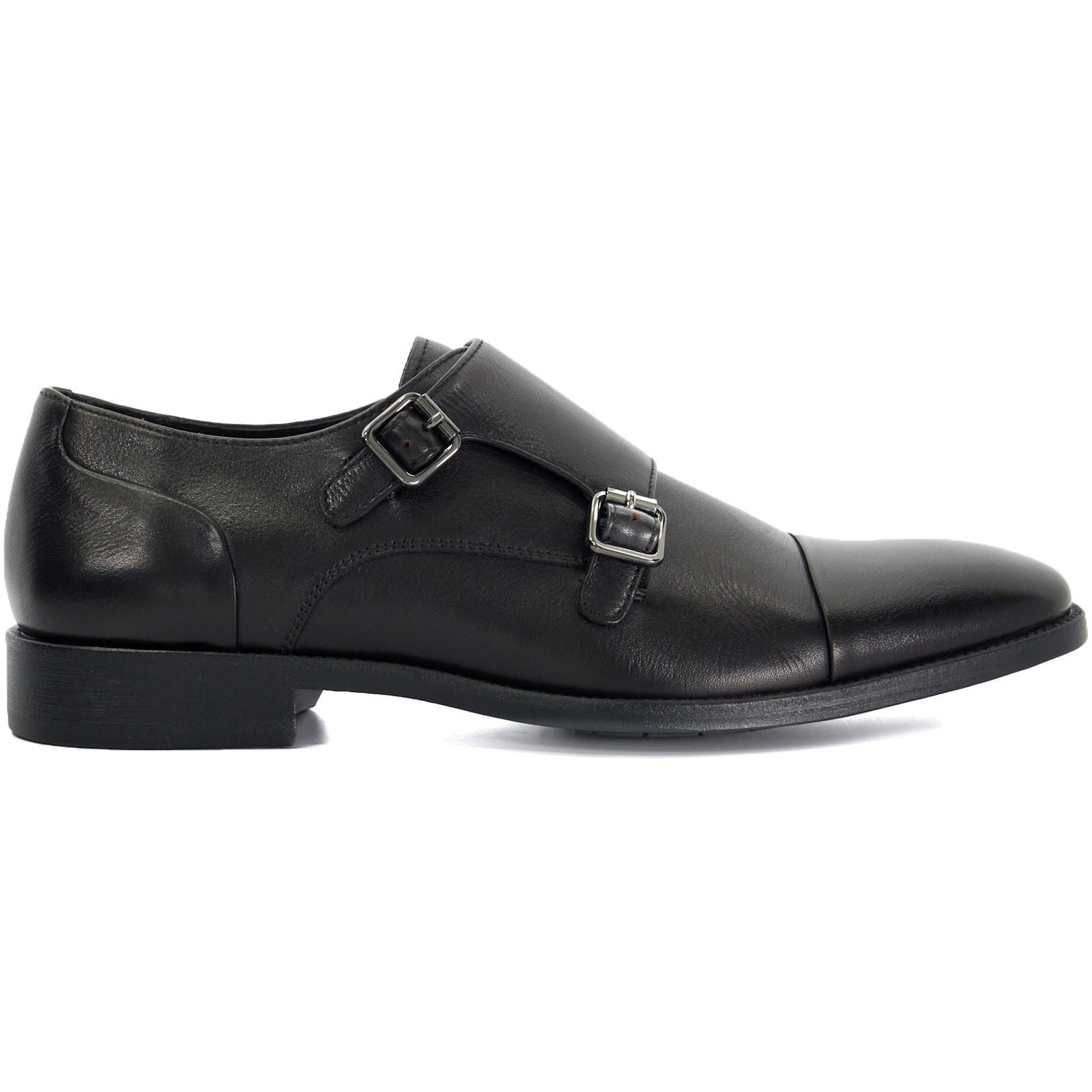 Dune Satchin Chaussures Double Boucle Noires Pour Homme En Cuir