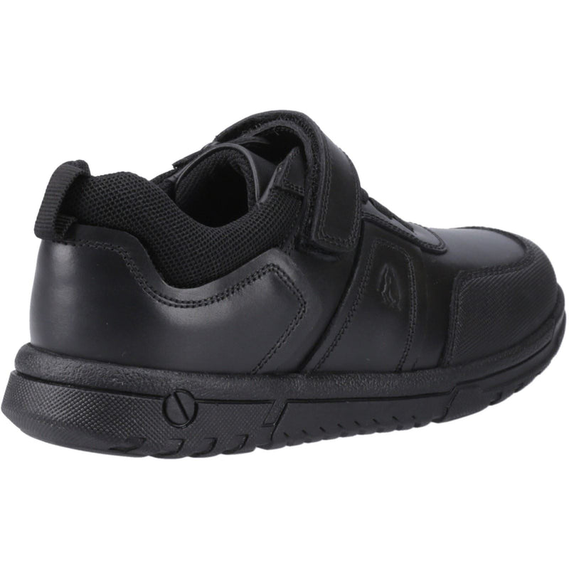 Hush Puppies Sutton Bungee Chaussures Noires Pour Garçons En Cuir À Lacets