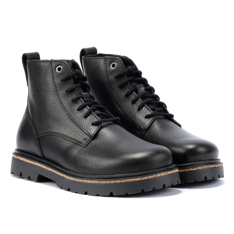 Birkenstock Highwood Lace Mid Bottes Noires En Cuir Pour Femmes