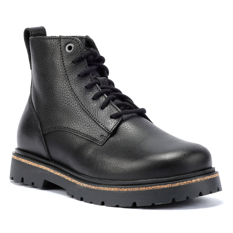 Birkenstock Highwood Lace Mid Bottes Noires En Cuir Pour Femmes