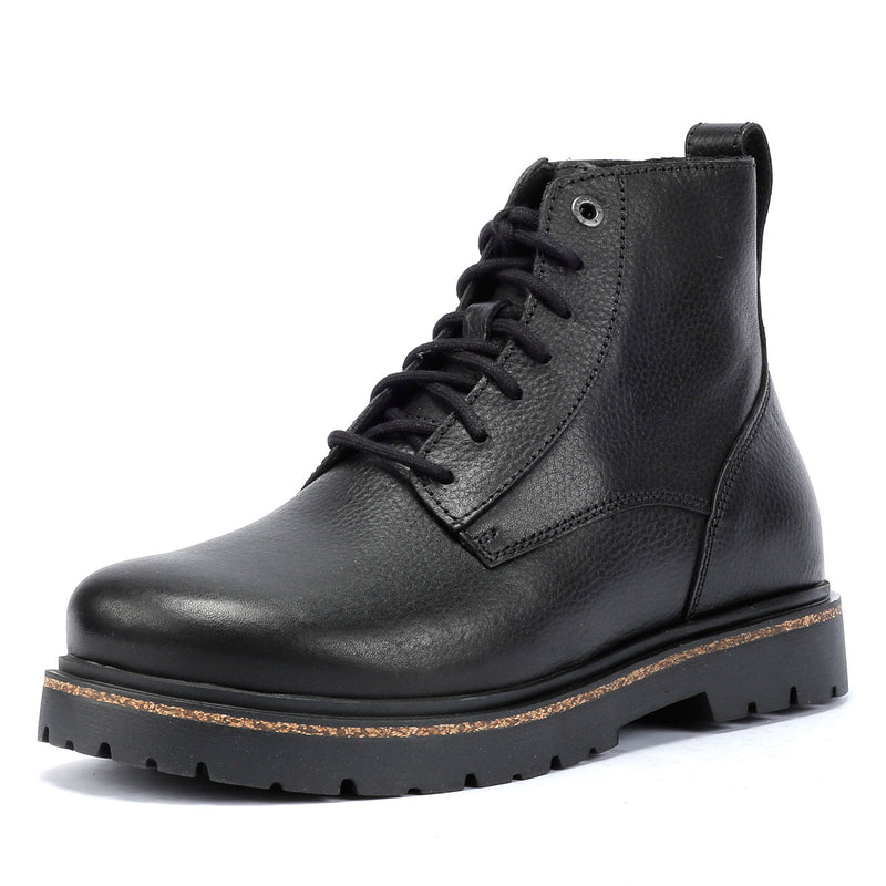 Birkenstock Highwood Lace Mid Bottes Noires En Cuir Pour Femmes