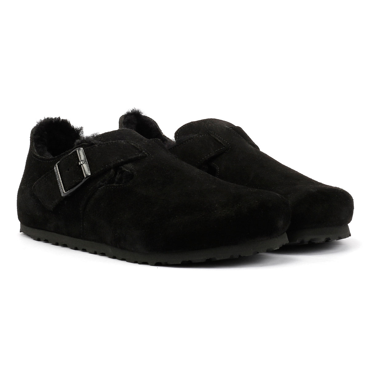 Birkenstock London Shearling Chaussures Noires En Suède