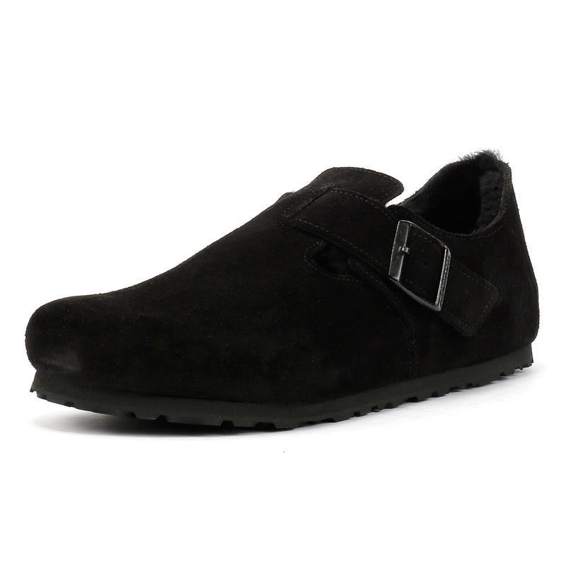 Birkenstock London Shearling Chaussures Noires En Suède