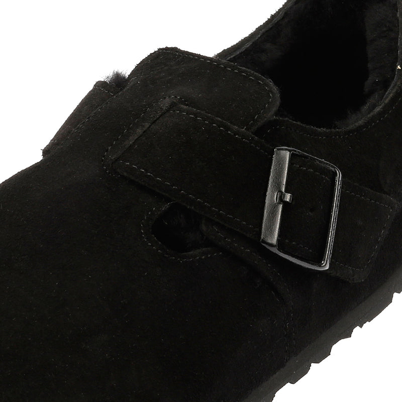 Birkenstock London Shearling Chaussures Noires En Suède