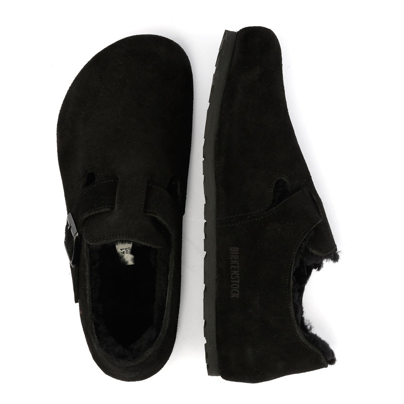 Birkenstock London Shearling Chaussures Noires En Suède