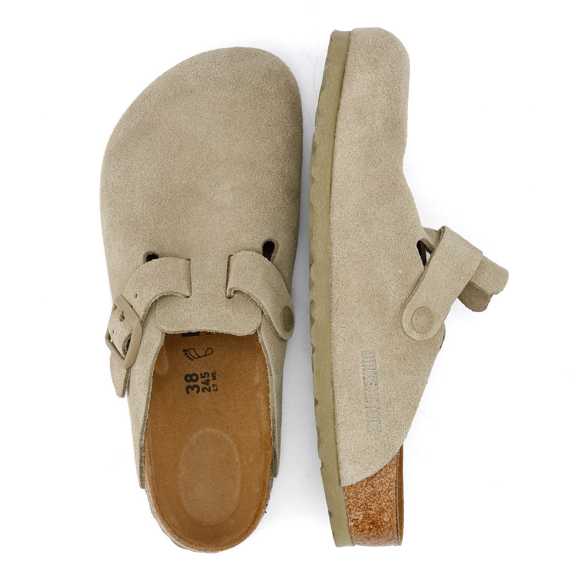 Birkenstock Sabots En Daim Boston Kaki Délavé Gris