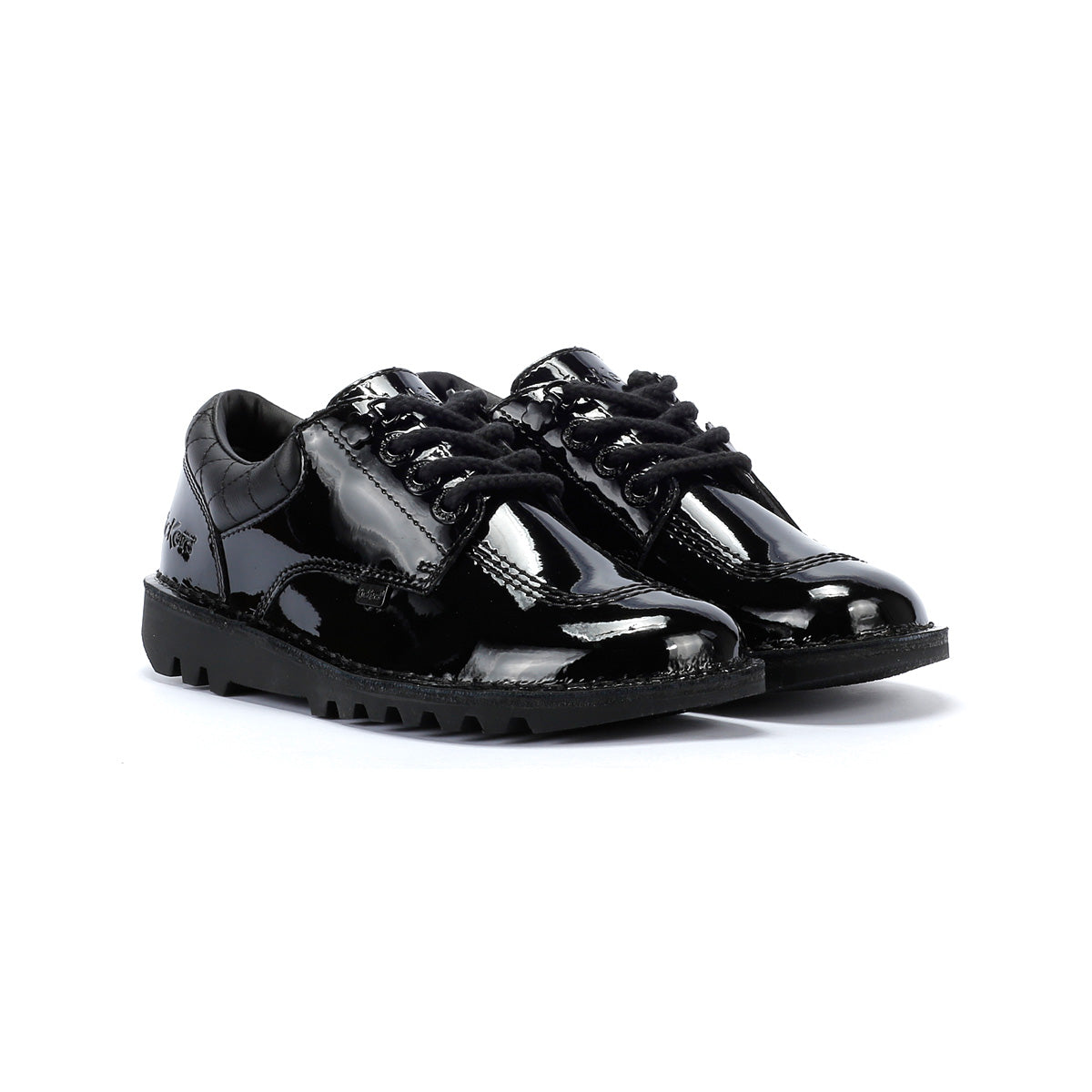 Kickers Youth Kick Lo Quilted Chaussures Noires En Cuir À Lacets Pour Filles