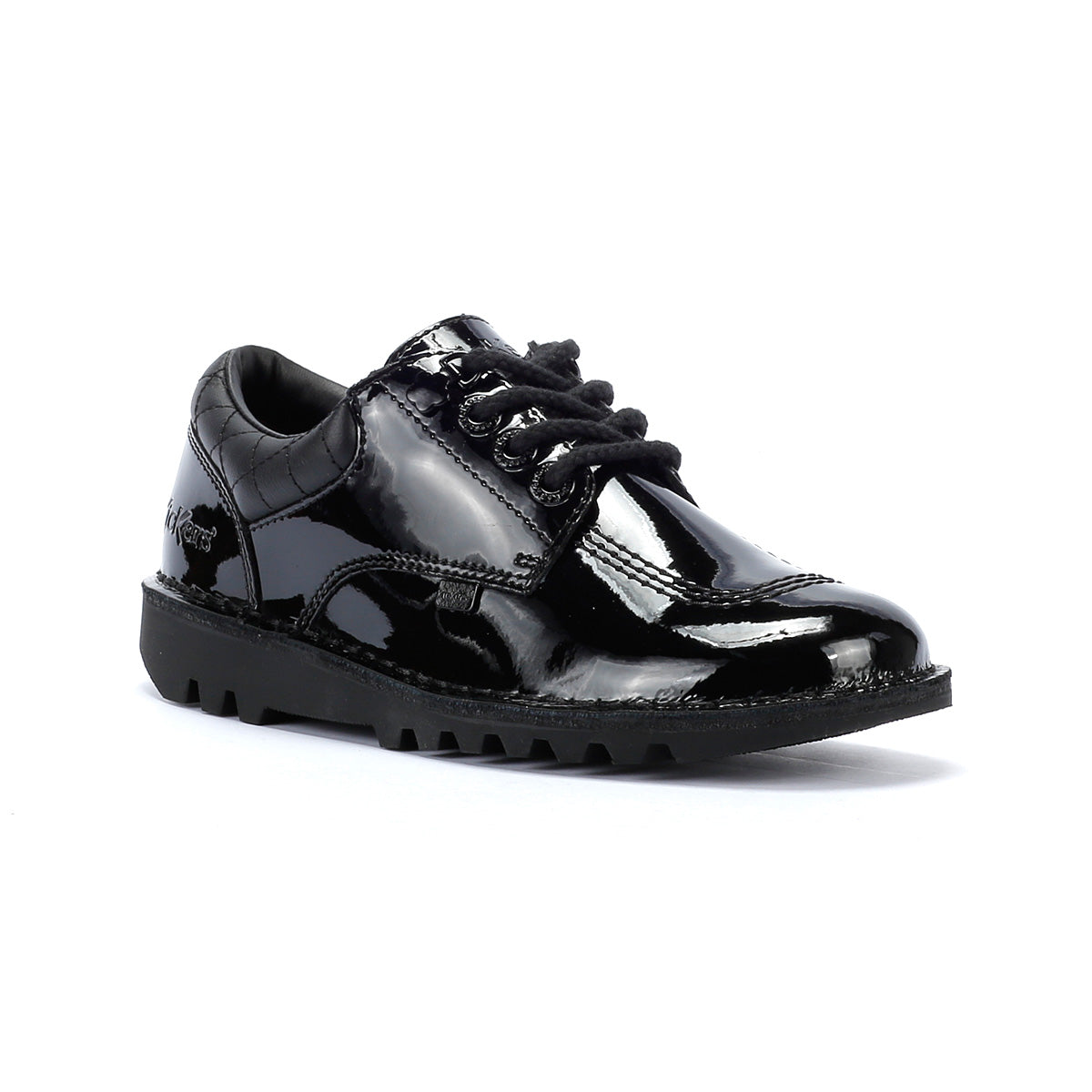 Kickers Youth Kick Lo Quilted Chaussures Noires En Cuir À Lacets Pour Filles