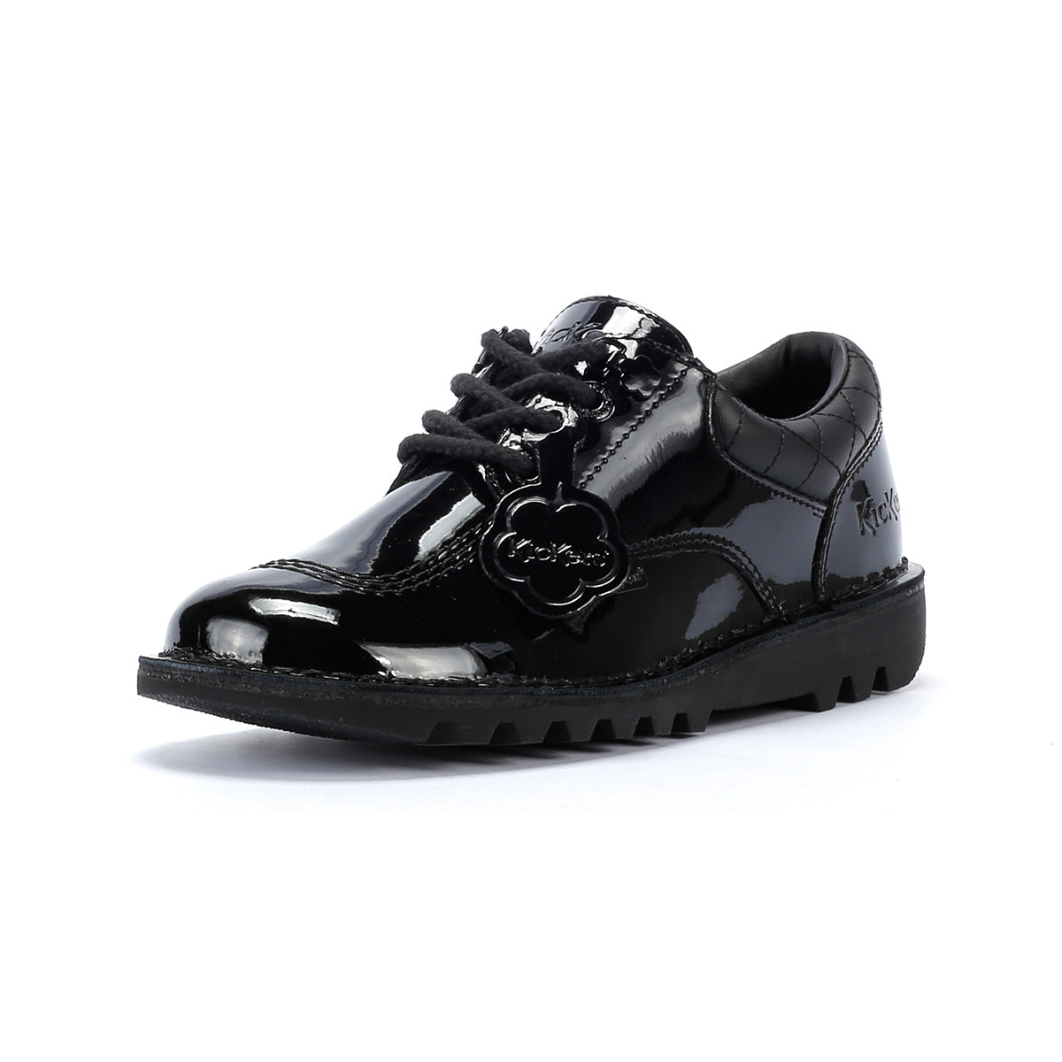 Kickers Youth Kick Lo Quilted Chaussures Noires En Cuir À Lacets Pour Filles