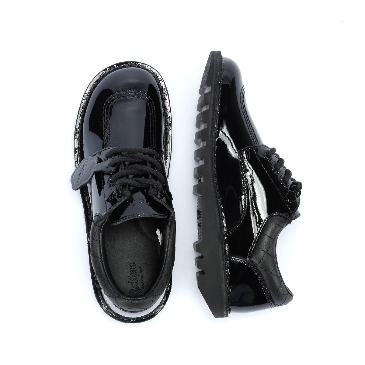 Kickers Youth Kick Lo Quilted Chaussures Noires En Cuir À Lacets Pour Filles