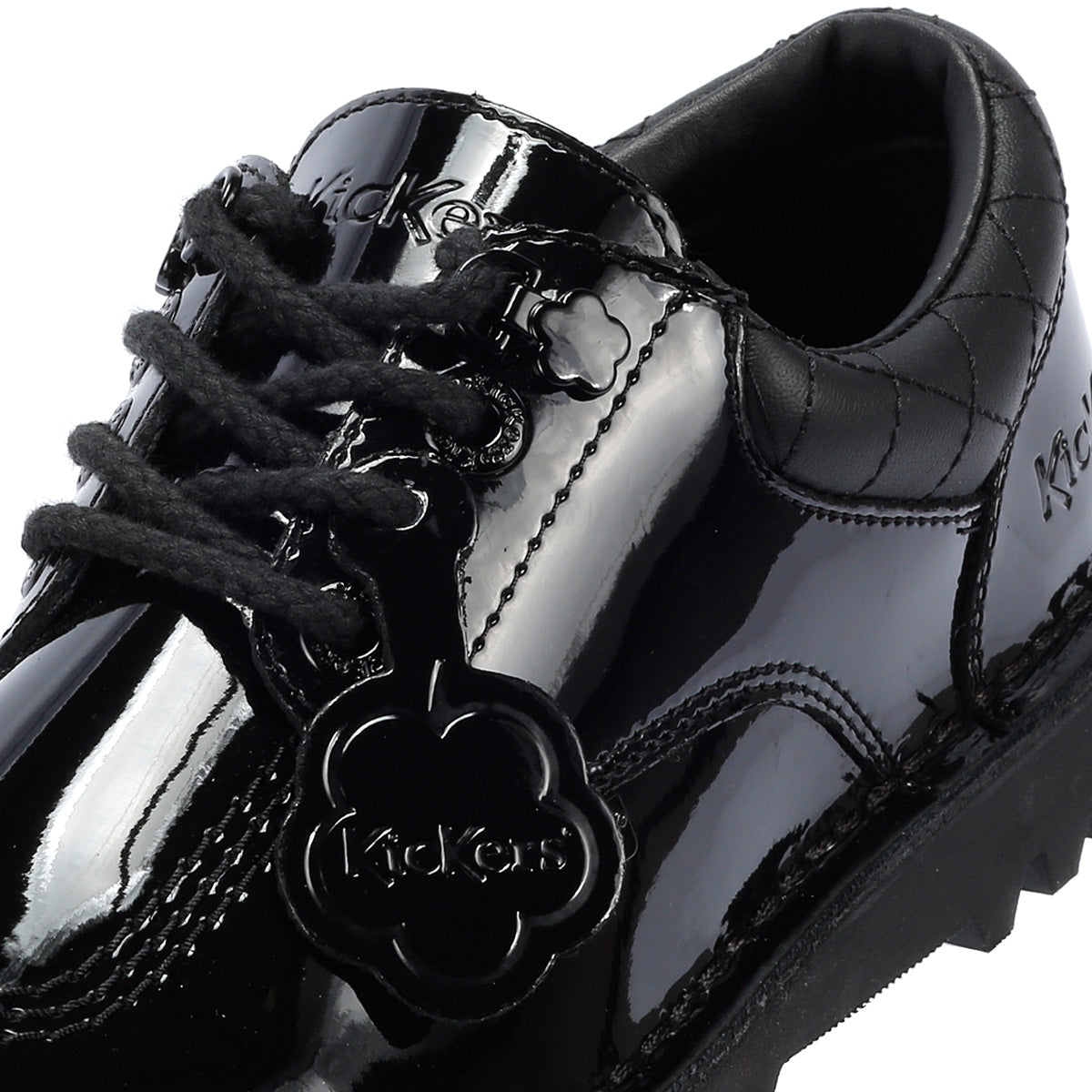 Kickers Youth Kick Lo Quilted Chaussures Noires En Cuir À Lacets Pour Filles