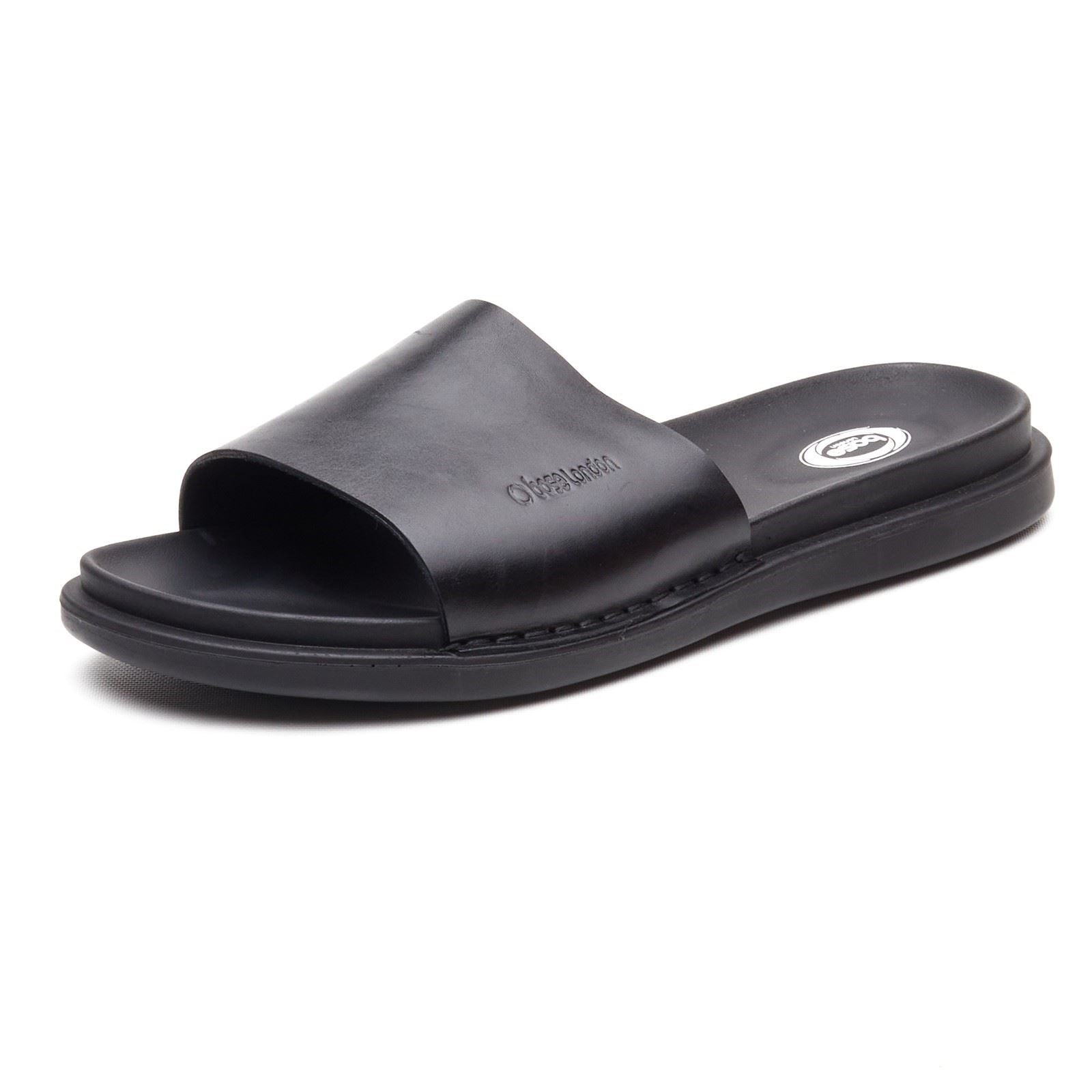Base London Albany Tongs En Cuir Noires Pour Hommes