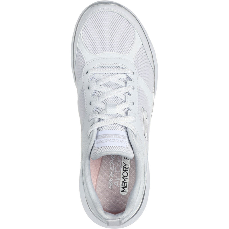 Skechers Flex Appeal 5.0 Fresh Touch Baskets En Cuir Blanc/Argent Pour Femmes