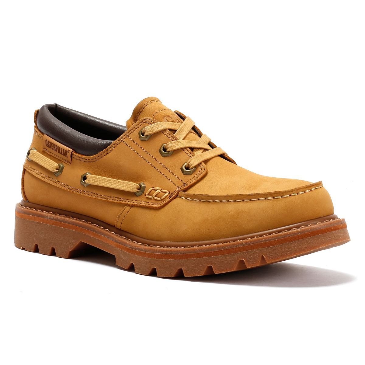 Caterpillar Colorado Boat Lo Chaussures En Cuir Pour Hommes Jaunes À Lacets