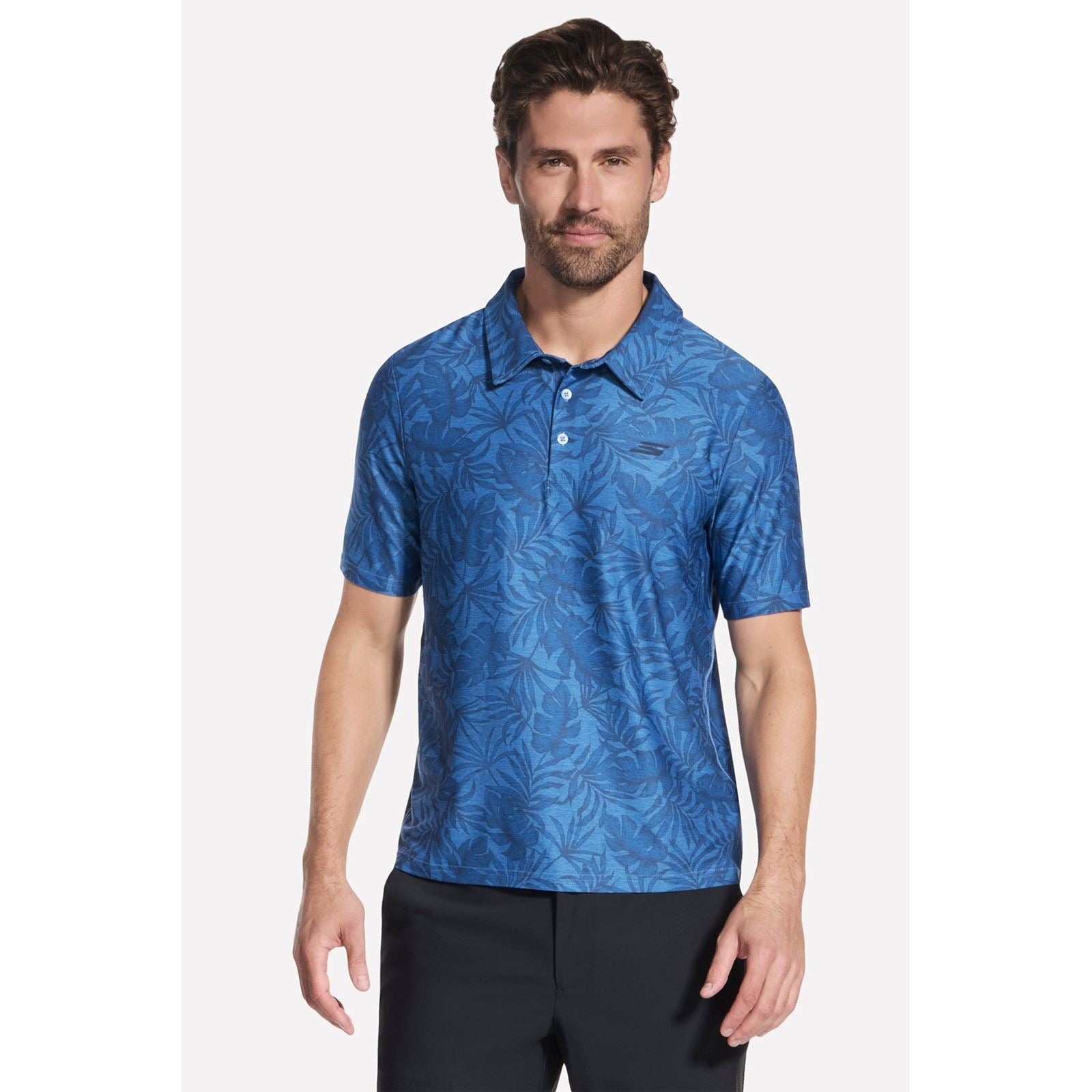 Skechers GO DRI All Day Printed Polo Bleu En Polyester Pour Homme