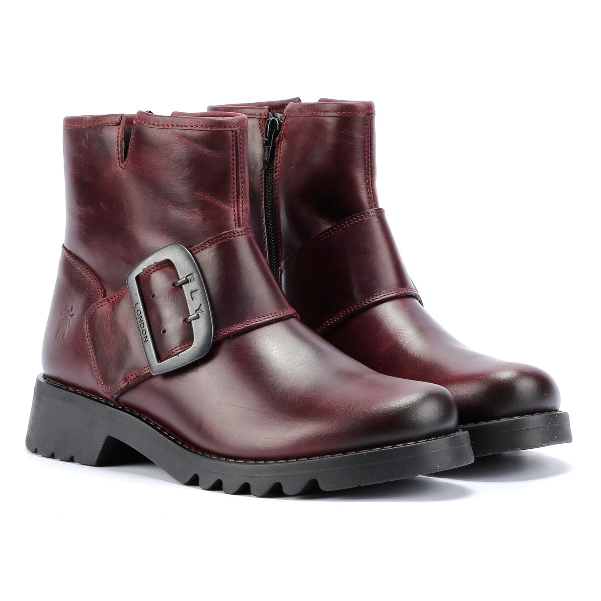 Fly London Rily Bottes En Cuir Rouge Pour Femmes