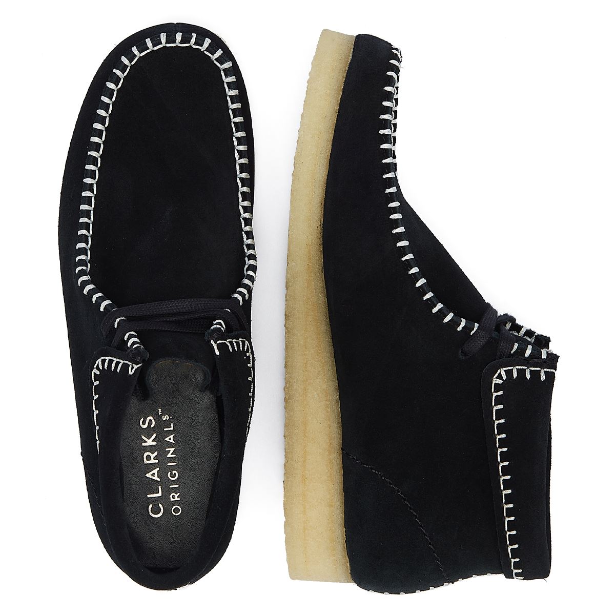 Clarks Bottes Noires Pour Femmes En Suède Avec Couture Wallabee