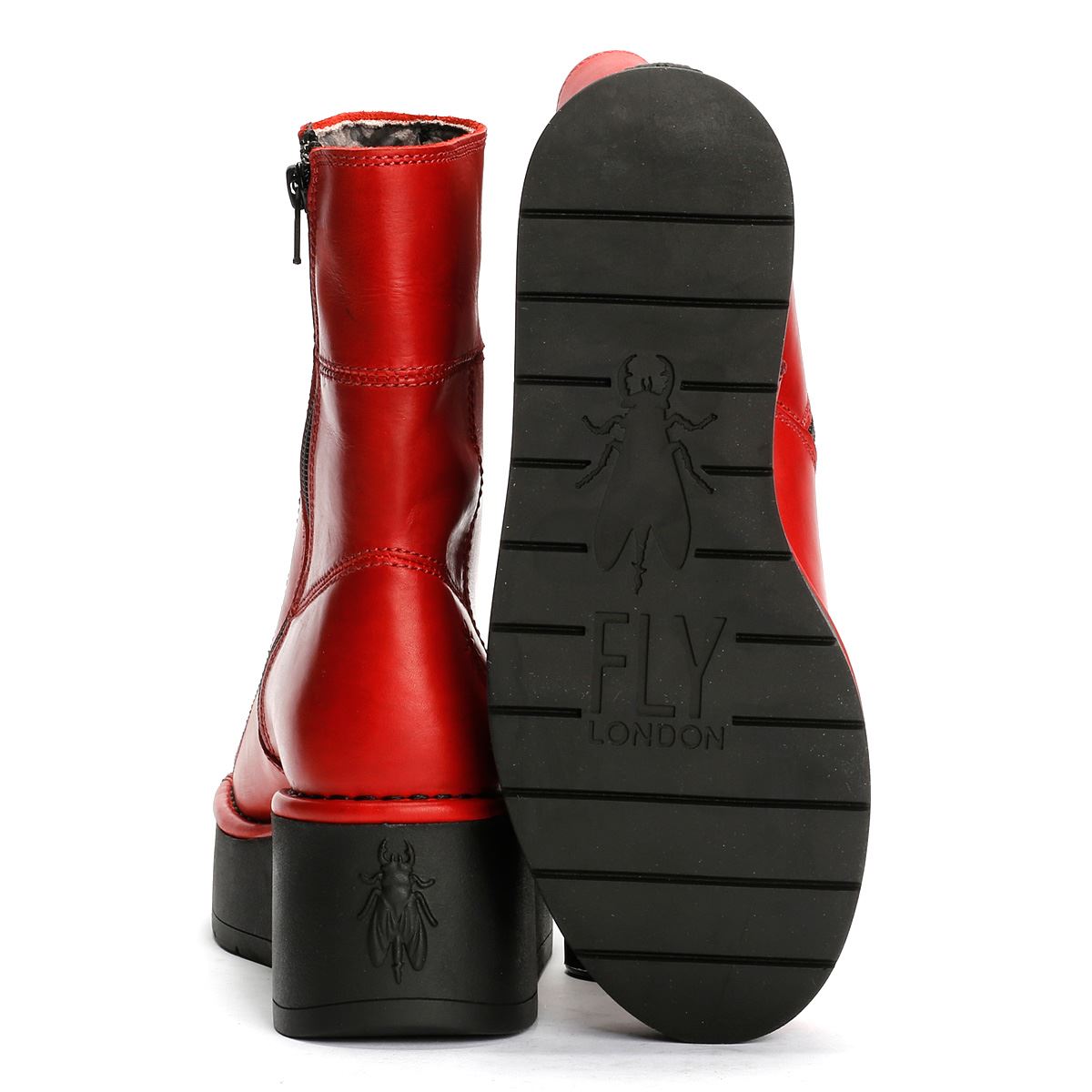 Fly London Hann Wedge Bottes Rouges En Cuir Pour Femmes