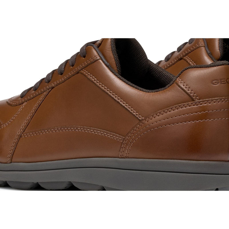 Geox U SPHERICA EC12 Baskets Pour Hommes En Cuir Pleine Fleur Bovin De Couleur Cognac