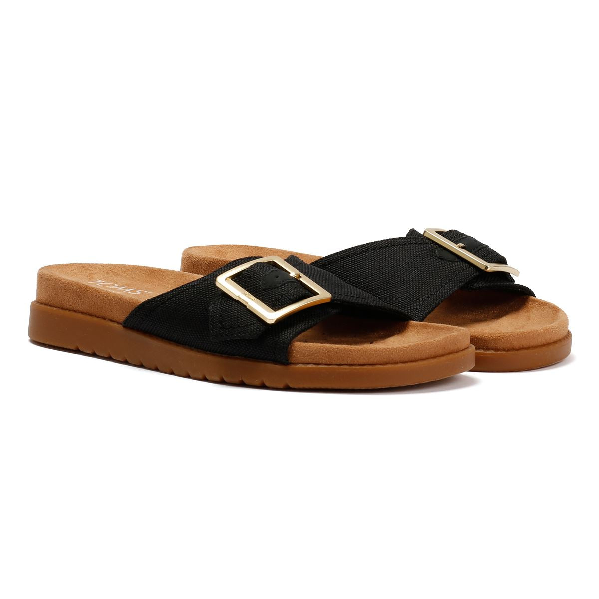 TOMS Marin Slide Sandales Noires En Toile Pour Femmes