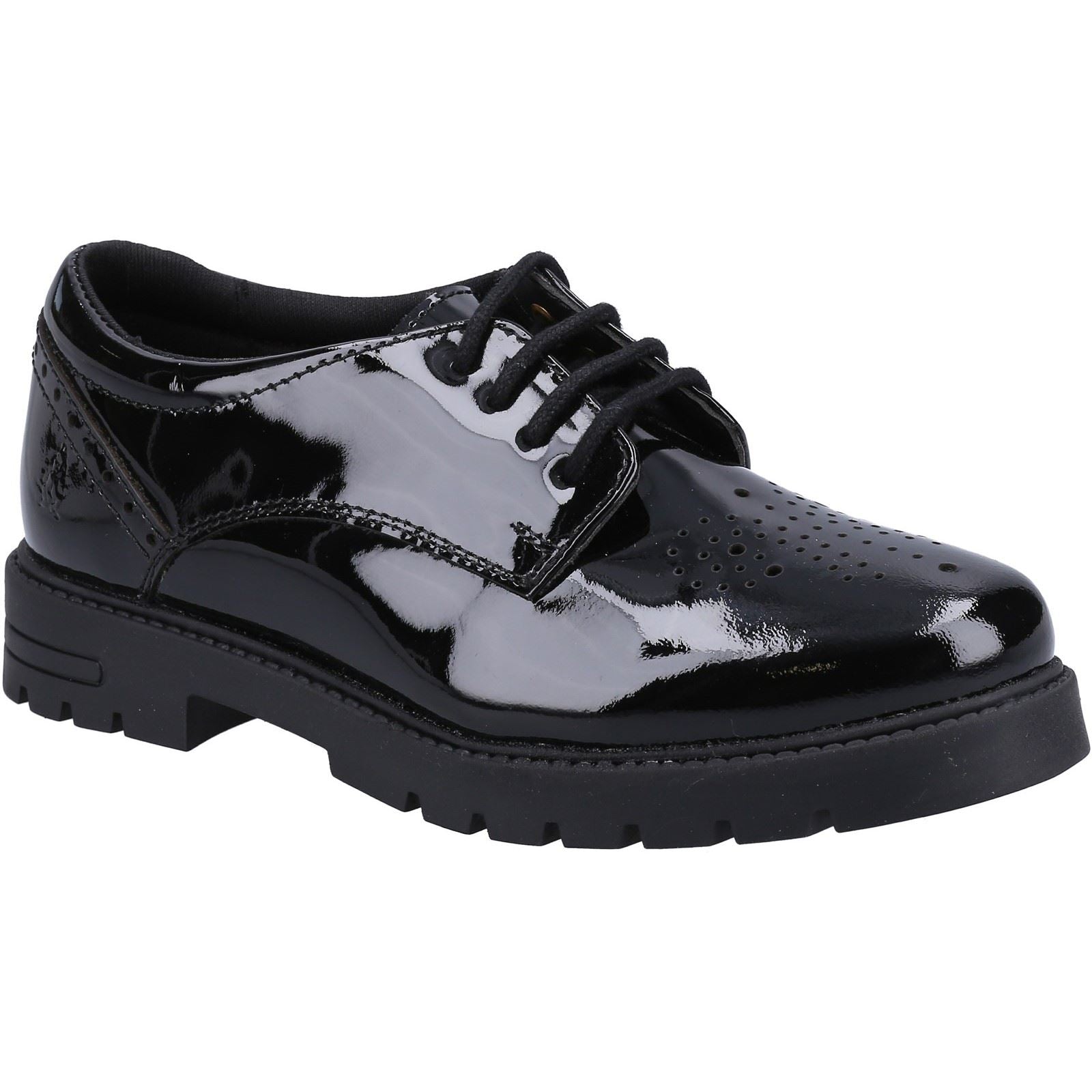 Hush Puppies Jayne Patent SNR Chaussures À Lacets Noires En Cuir Pour Filles