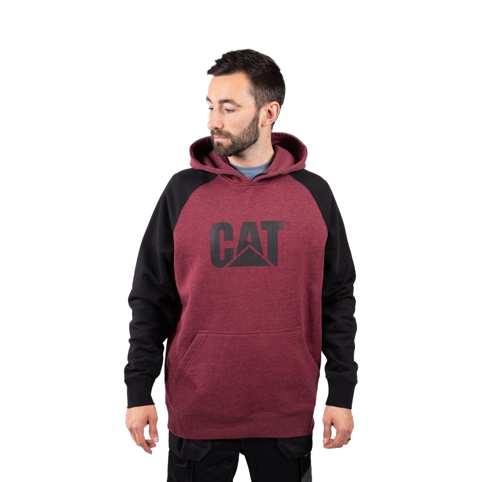 Caterpillar Raglan Sweat À Capuche Rouge En Coton Pour Homme