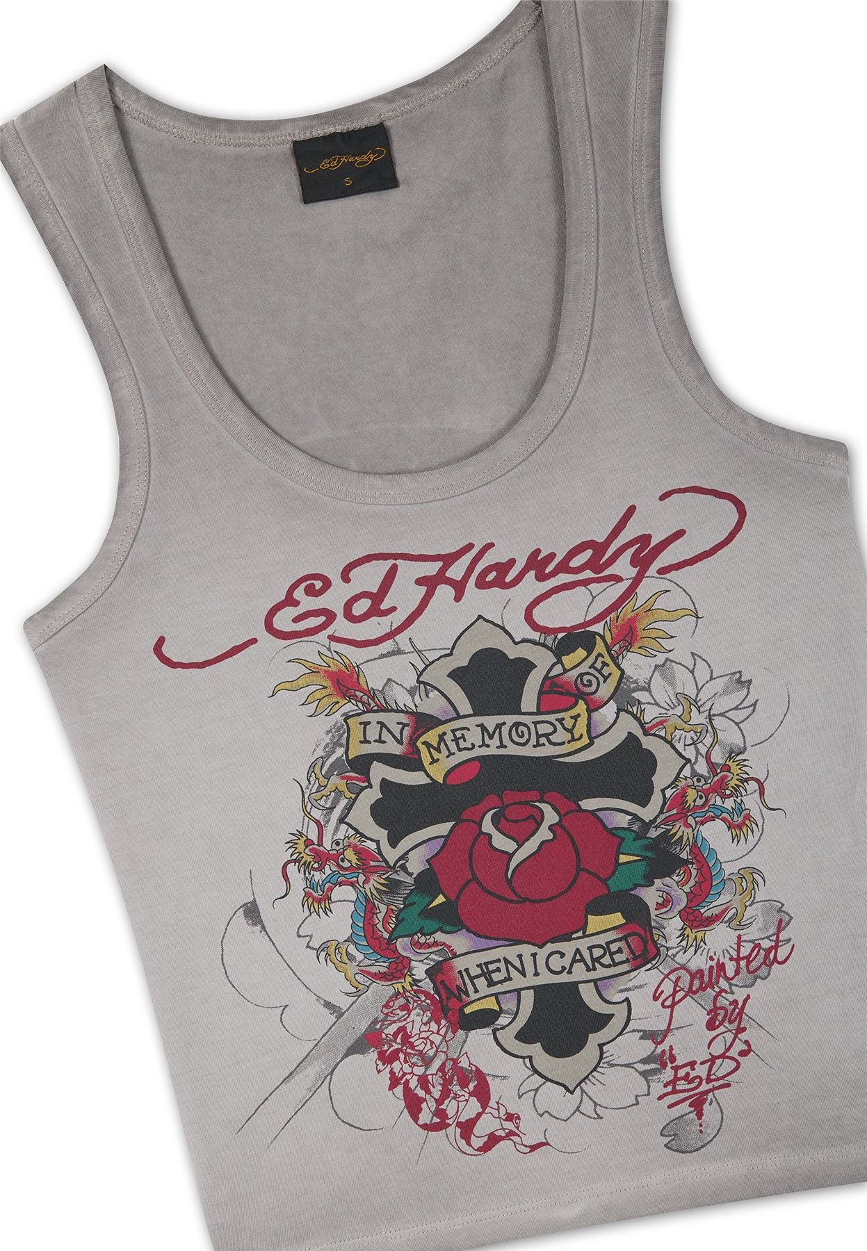 Ed Hardy In Memory of When I Cared Fitted T-Shirts Gris Pour Femmes