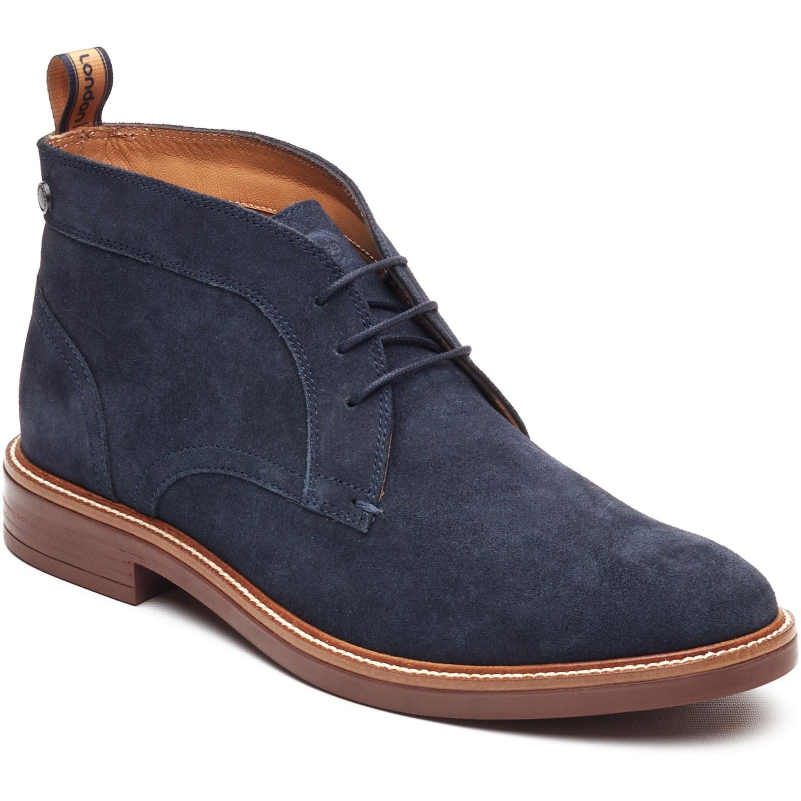 Base London Lincoln Chukka Bottes En Cuir Pour Hommes Bleu Marine