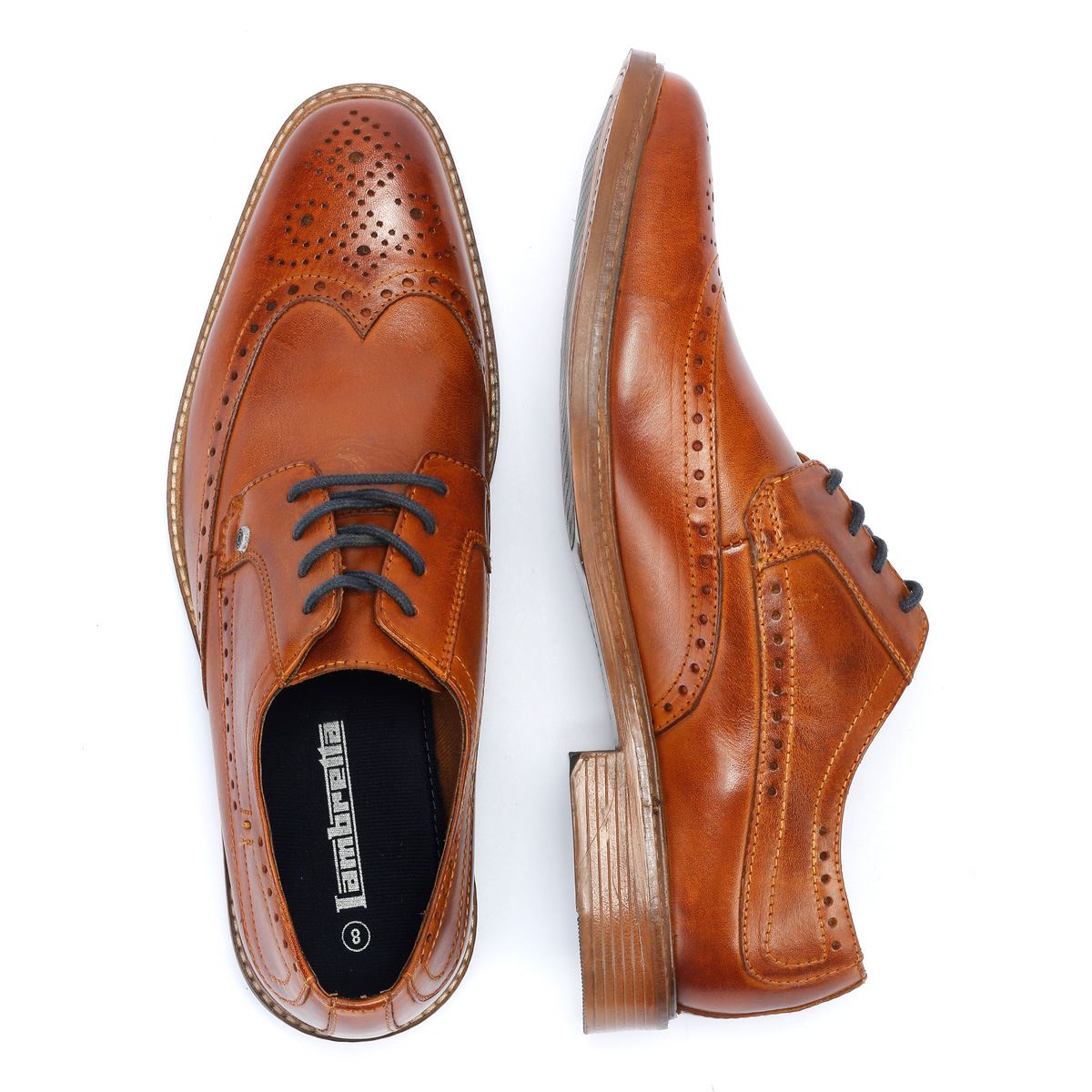 Lambretta Harvey Brogue Chaussures À Lacets En Cuir Beige Pour Hommes