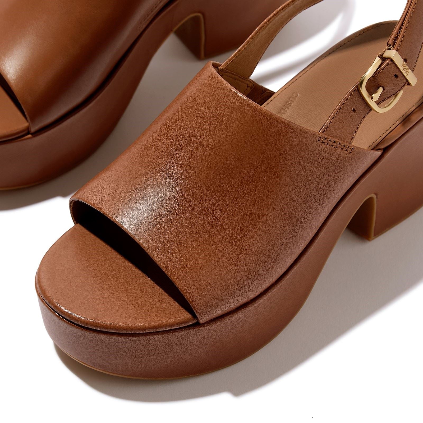Fitflop Platfforms Heeled Backstrap Sandales En Cuir Pour Femmes Couleur Brun Foncé