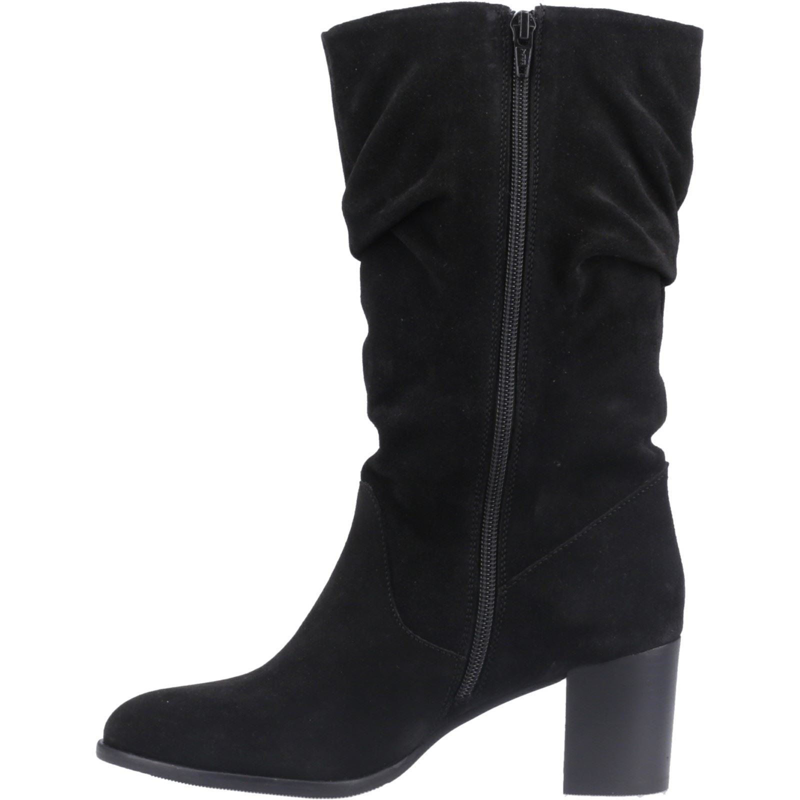 Hush Puppies Cosima Femmes Suédoises Bottes Hautes Noires À Talons En Daim