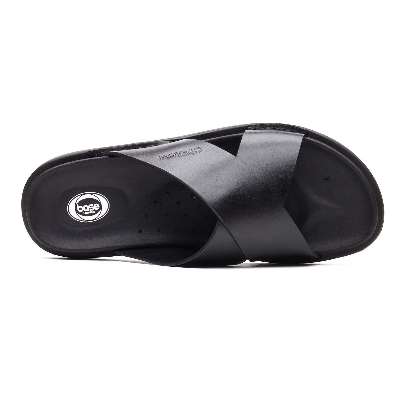 Base London Drift Sandales En Cuir Noires Pour Hommes