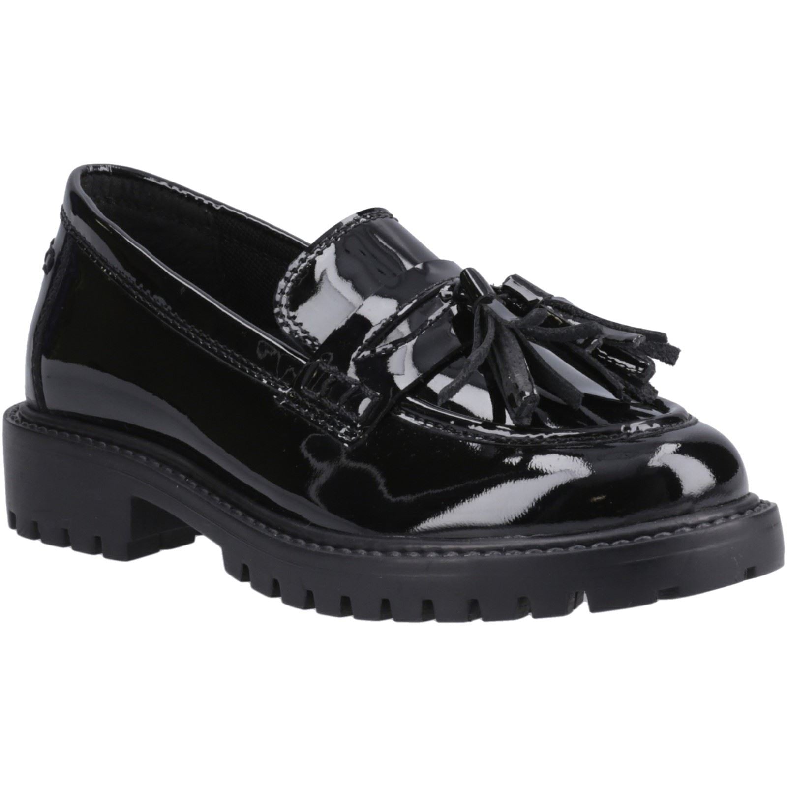 Hush Puppies Abigail Patent Senior Chaussures Plates Noires Pour Filles En Cuir