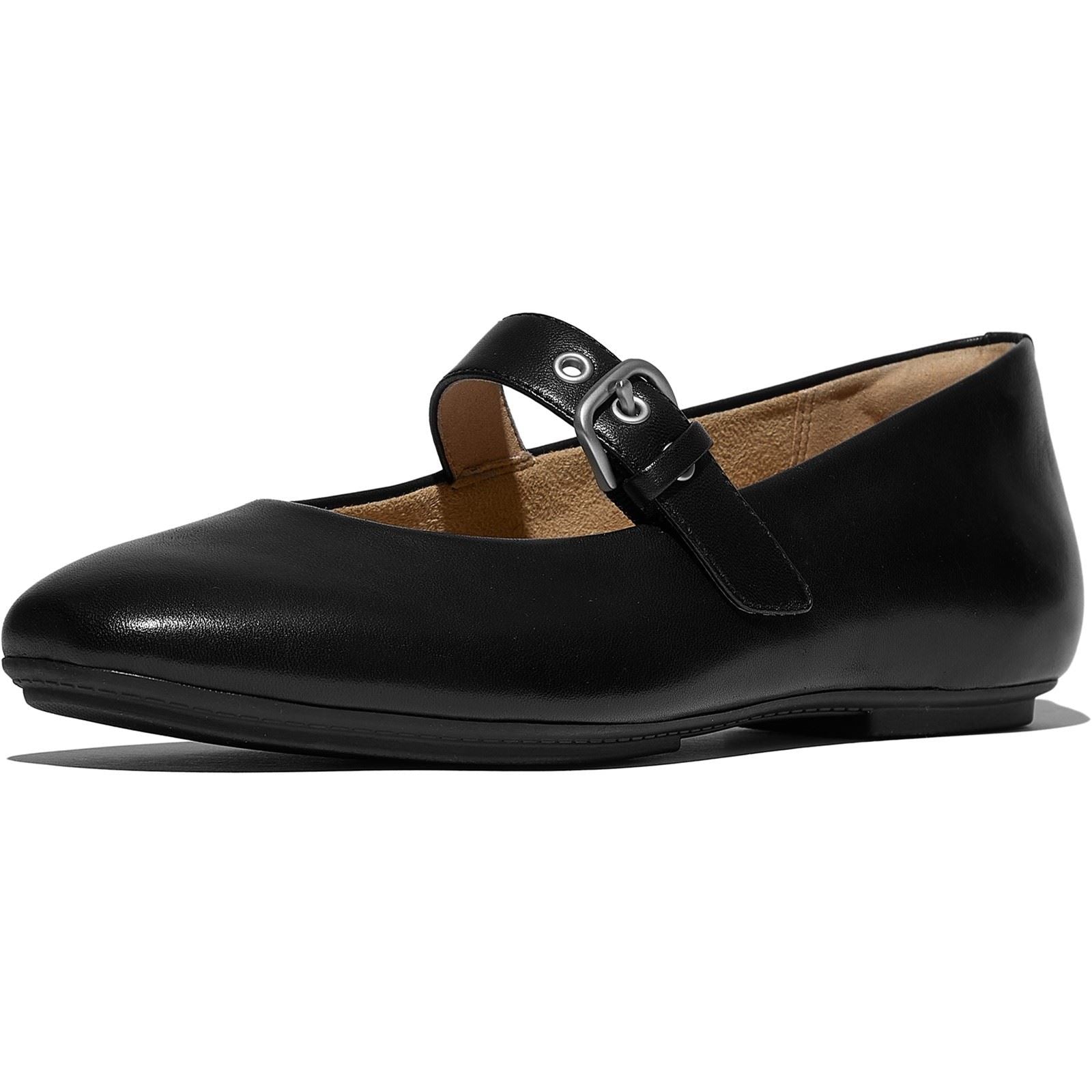 Fitflop Delicato Chaussures En Cuir Pour Femmes Toutes Noires À Coupe Étroite