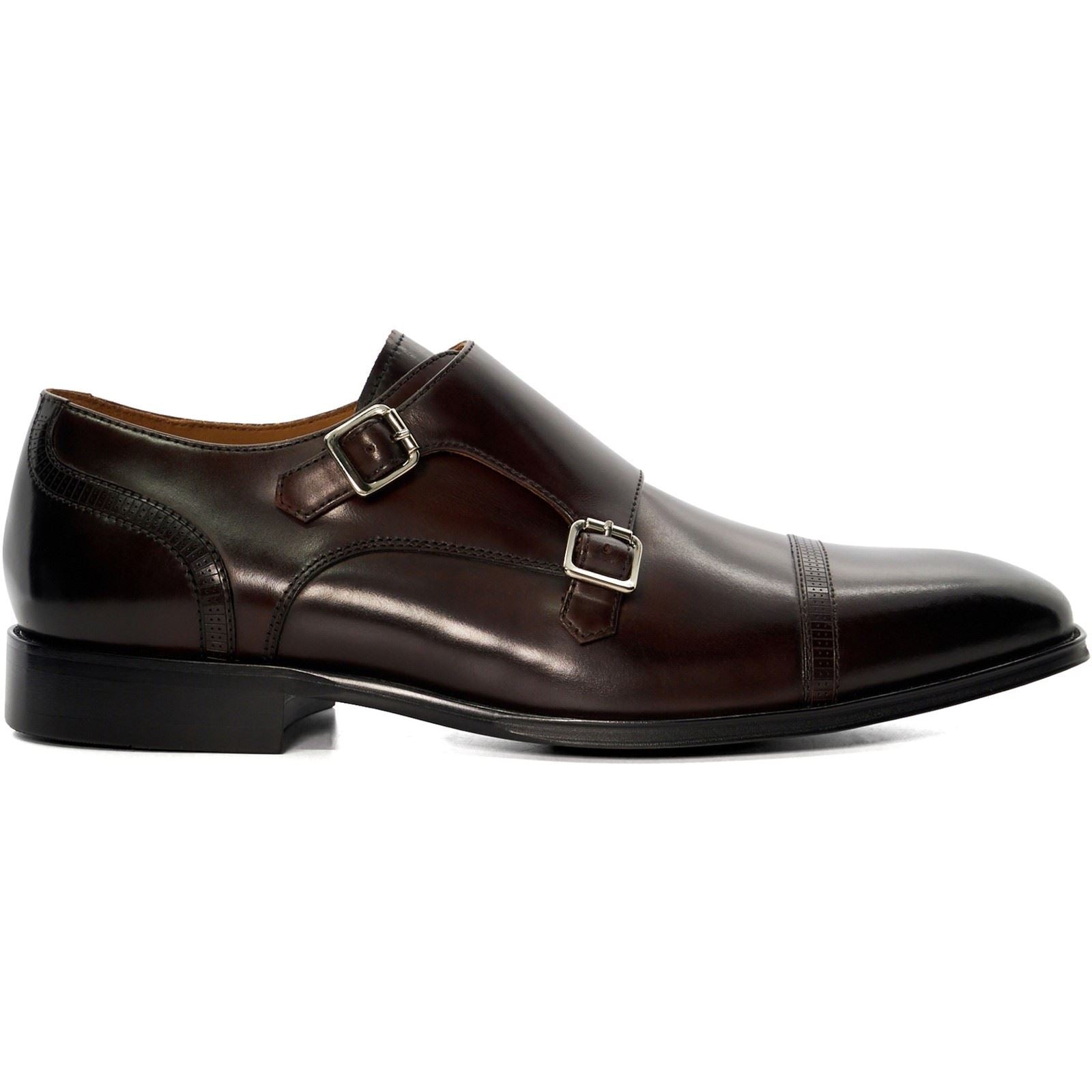 Dune Saloon Chaussures Pour Hommes À Double Boucle Marron En Cuir