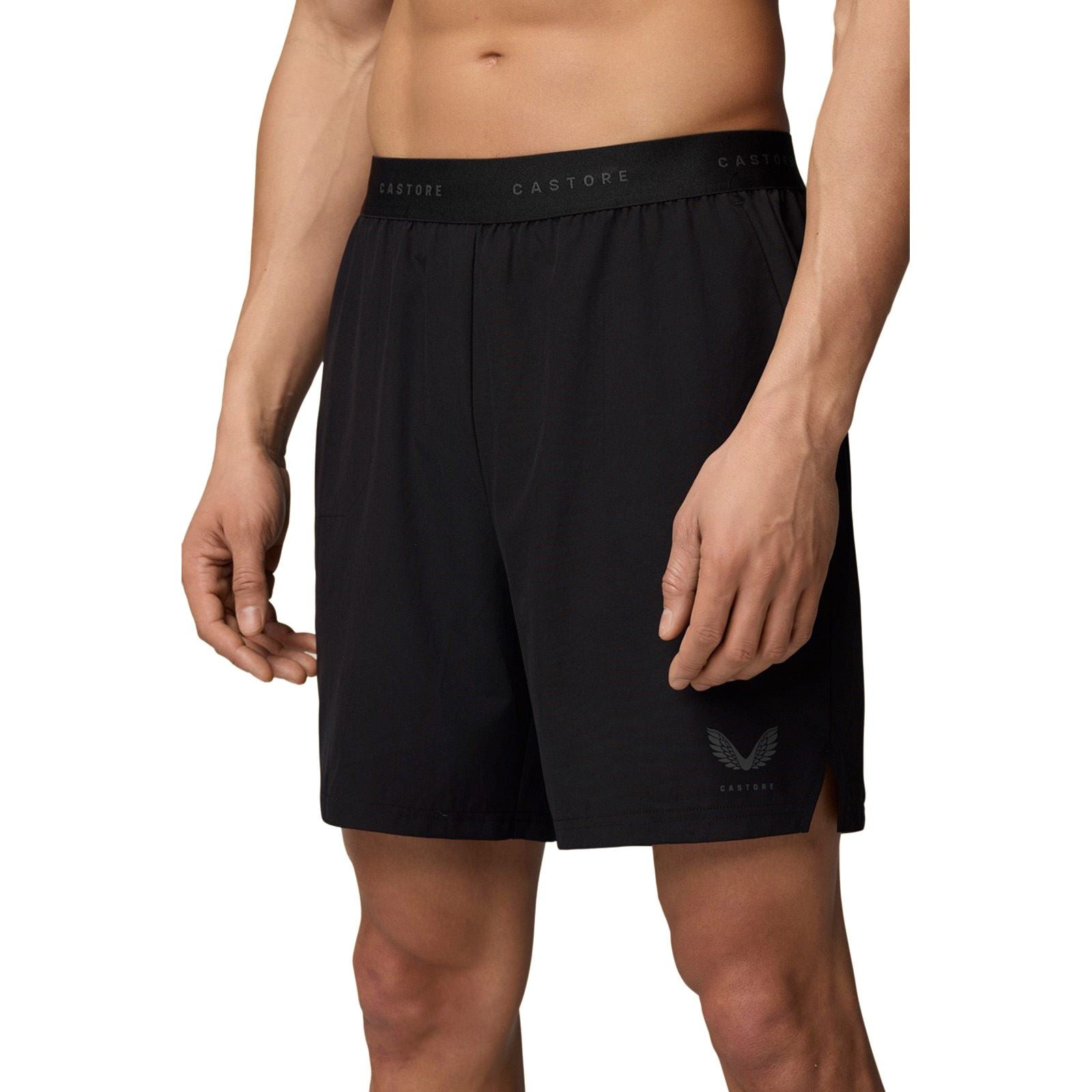 Castore Branded Elastic Shorts Vestes Matelassées Noires En Polyester Pour Homme